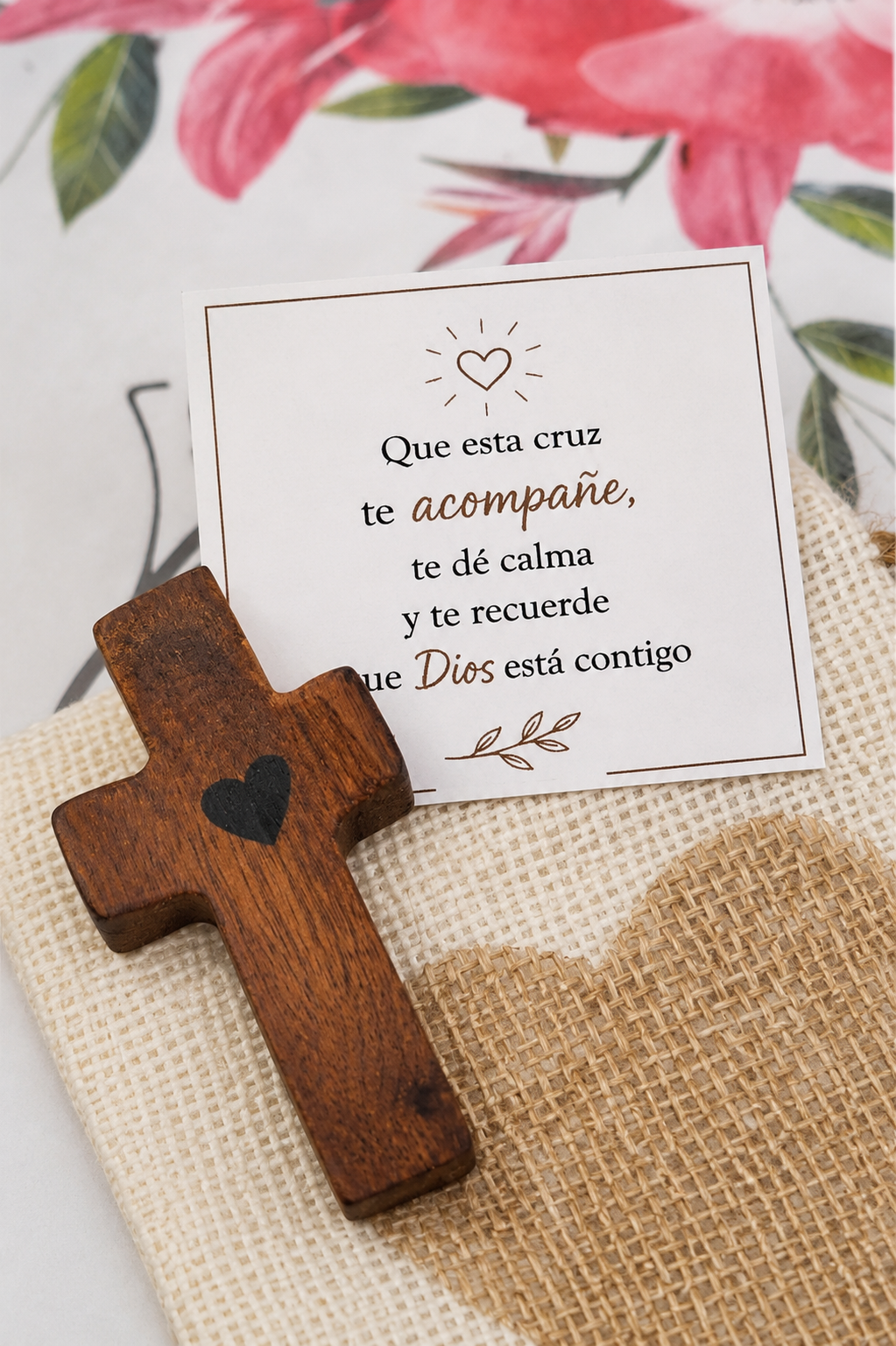 ✝️ Cruz Sensorial de Madera con Bolsita y Tarjeta Inspiradora 🤎