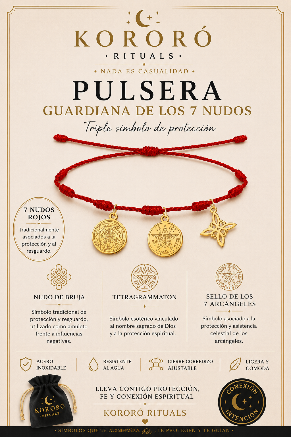 PULSERA GUARDIANA DE LOS 7 NUDOS · 7 ARCÁNGELES DORADA