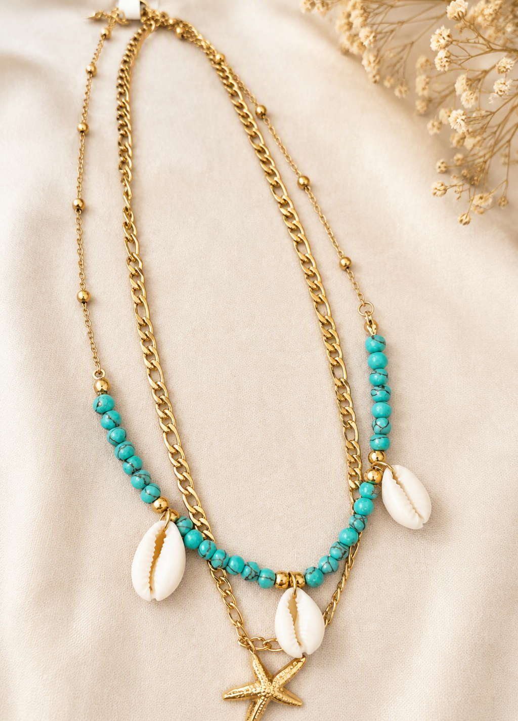 Collar Doble Estrella de Mar y Conchas