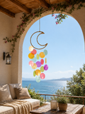Móvil Decorativo Luna de Macramé con Discos de Nácar